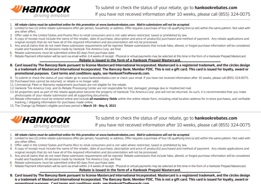How To Apply For Hankook Rebate Form And Submit It Printable Rebate Form