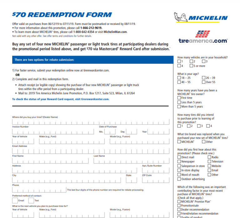 Michelin Printable Rebate Form Michelin Printable Rebate Form