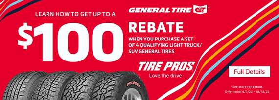 Tire Pros Of Ellicott City Promotions General Tire Rebate 100 Tire Pros Of Ellicott City Promotions General Tire Rebate 100