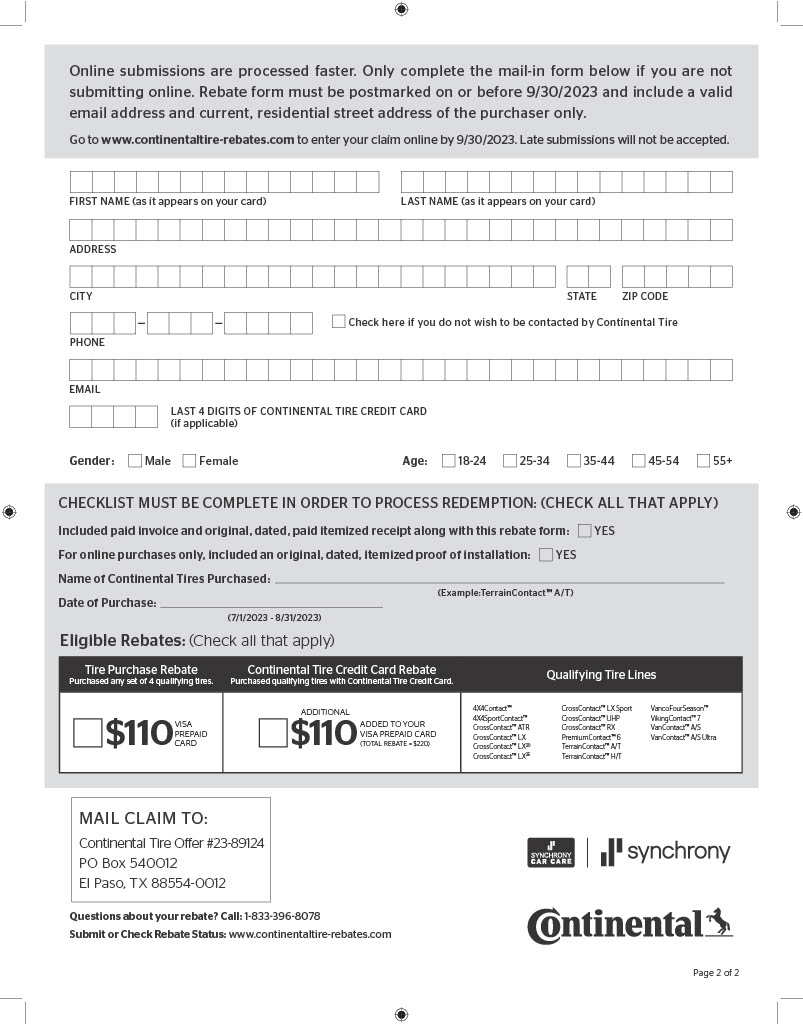 Continental Summer 2023 Rebate 220 Car X