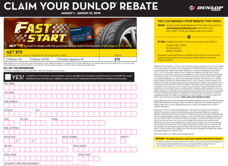 Dunlop Motorcycle Tires Rebate Printable Rebate Form Dunlop Motorcycle Tires Rebate Printable Rebate Form