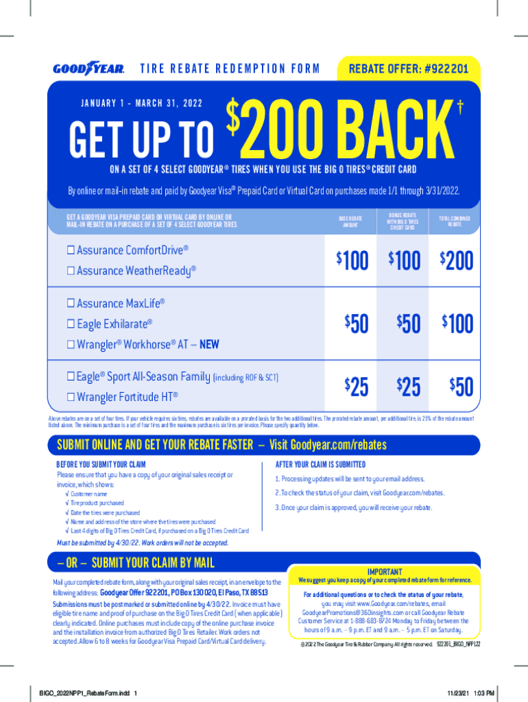 Fillable Online Goodyear Tire Rebate CenterRedeem Check Status