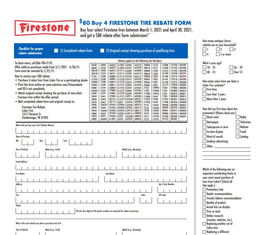 Firestone Complete Auto Care Tire Rebate Printable Rebate Form Firestone Complete Auto Care Tire Rebate Printable Rebate Form