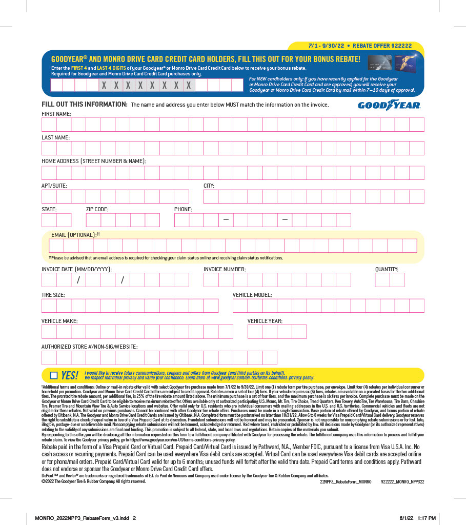 Goodyear Drive Card Rebate July Aug 22 Car X Goodyear Drive Card Rebate July Aug 22 Car X