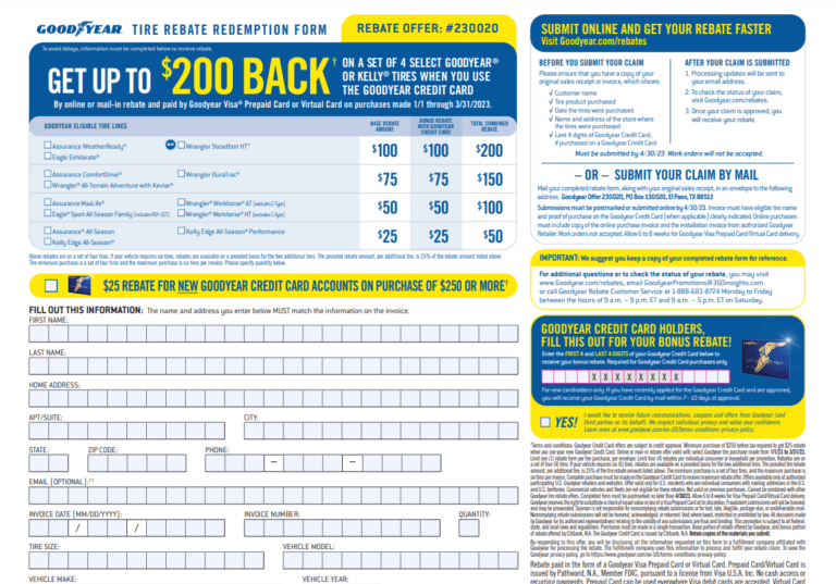 Goodyear Tire Rebate Form 2023 Printable Rebate Form