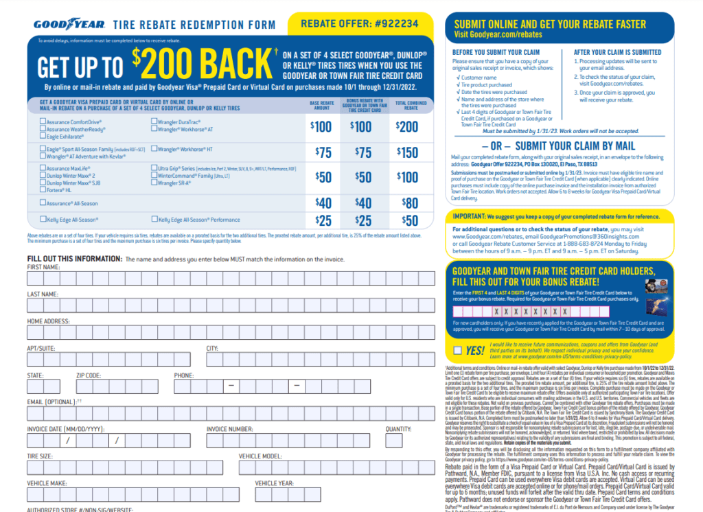 Kelly Tires Rebate Printable Rebate Form