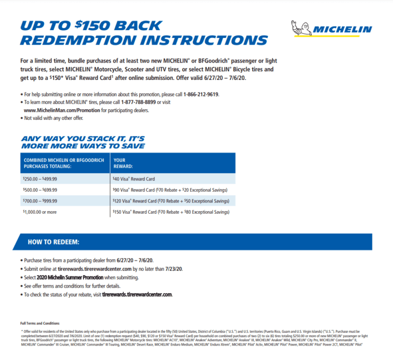 Michelin Rebate Motorcycle Printable Rebate Form