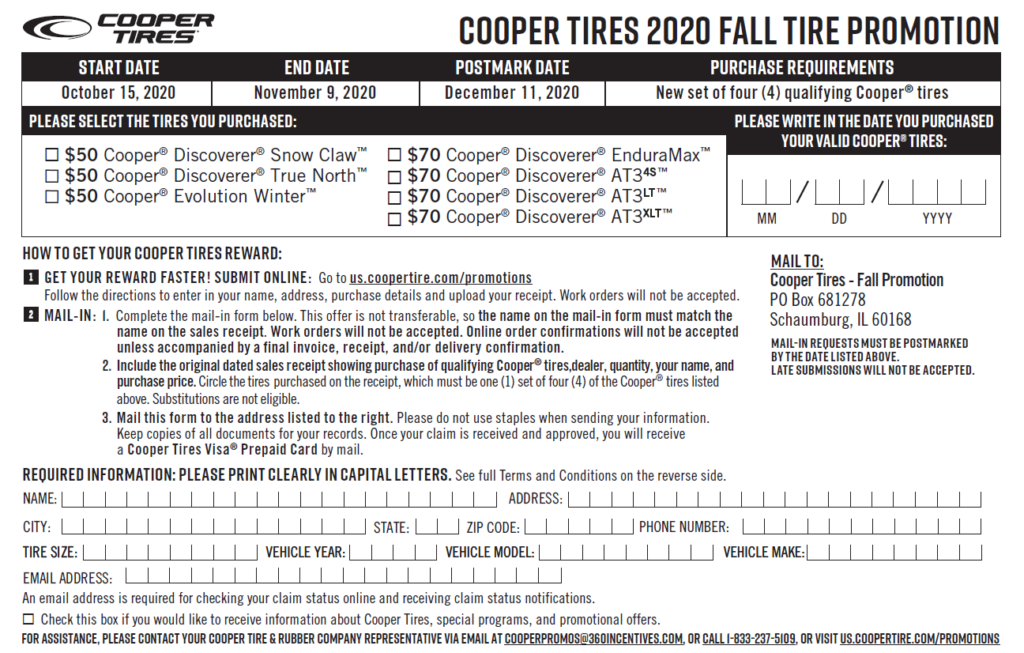 Printable Form For Julyrebate On Cooper Tires Printable Forms Free Online